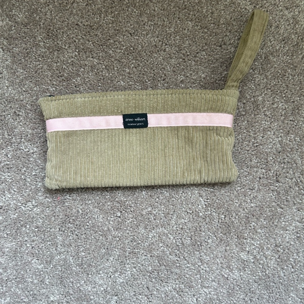 Green Corduroy Wristlet/Clutch with Pink Accent